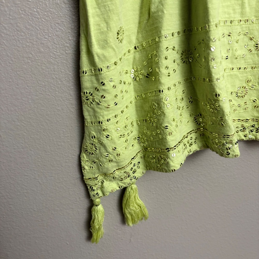 Soft Surroundings Tunic XL Lime Green Sequin Boho Tassel Top - Picture 6 of 7